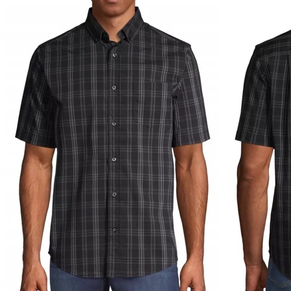 Men’s Haggar Gray Checkered Button Down Tee - Picture 1 of 5